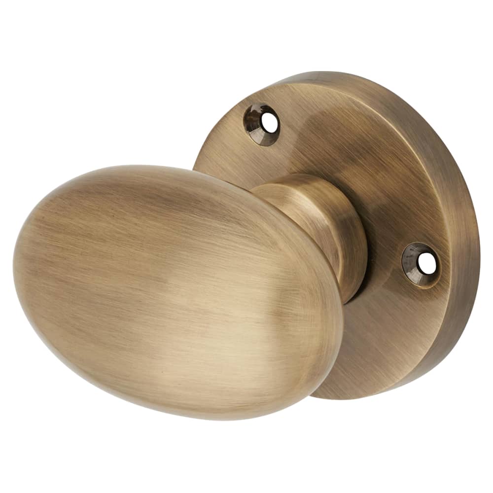 Touchpoint Victorian Oval Mortice Door Knob - 61mm Rose Diameter - Antique Brass
