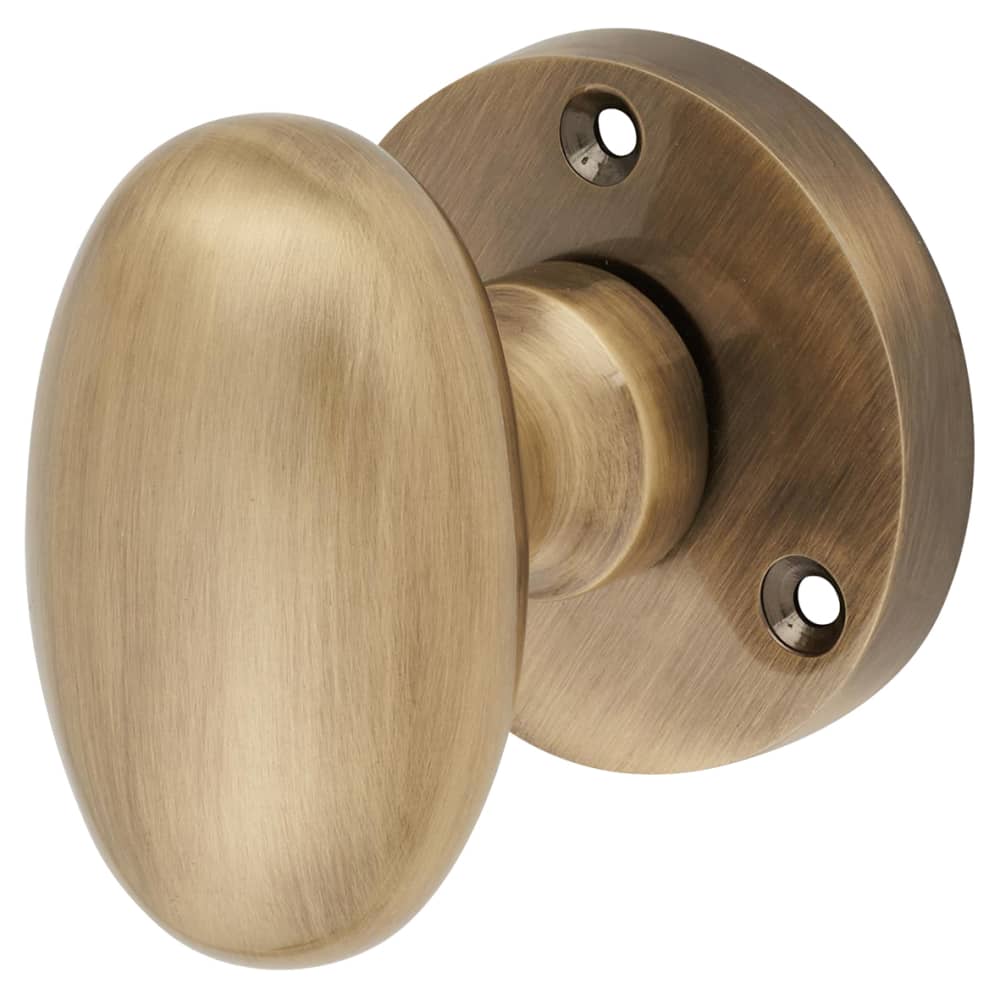 Touchpoint Victorian Oval Mortice Door Knob - 61mm Rose Diameter - Antique Brass