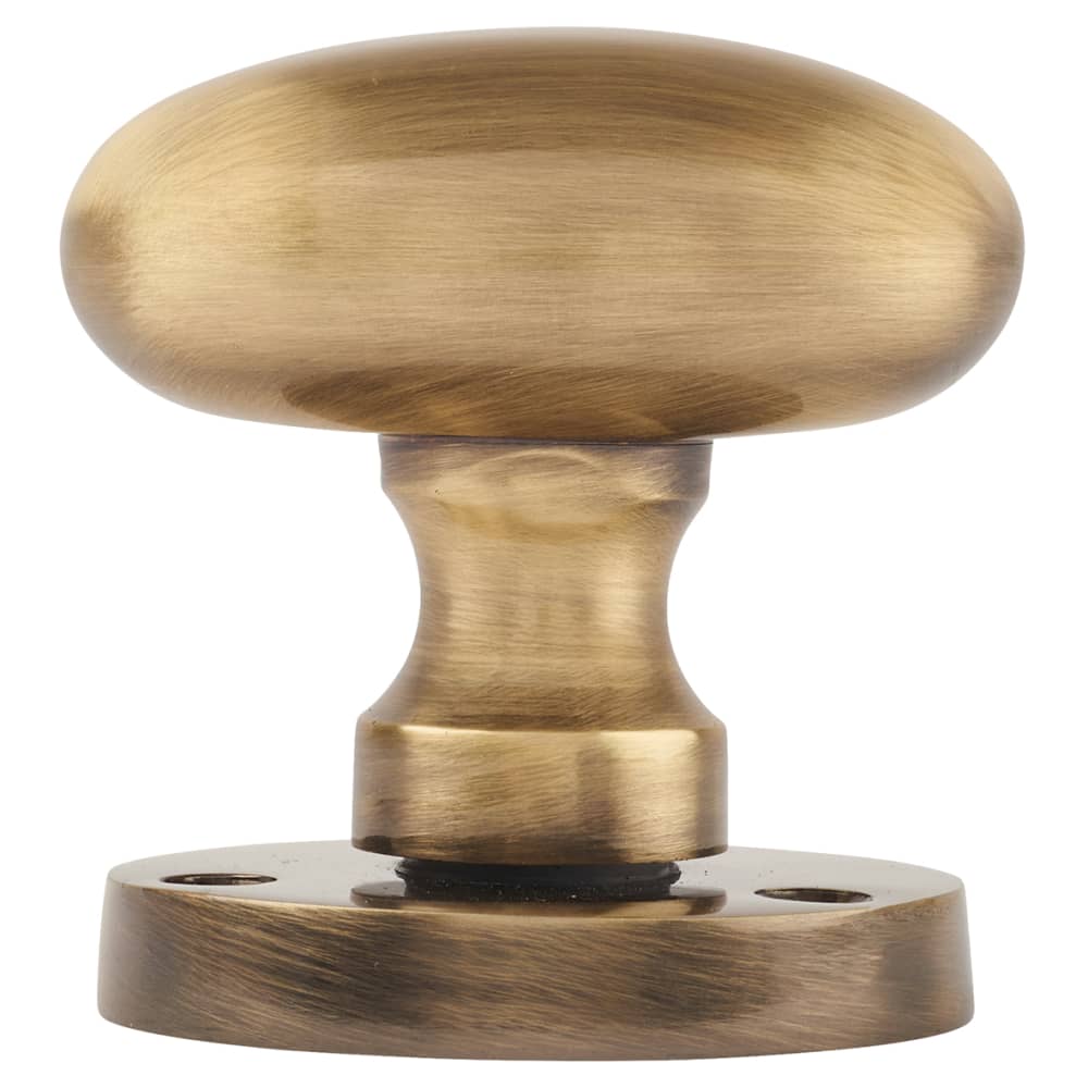 Touchpoint Victorian Oval Mortice Door Knob - 61mm Rose Diameter - Antique Brass