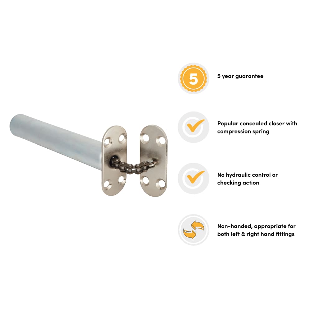 Chain Door Closer - Radius Plate - Chrome
