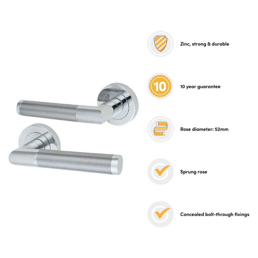 Excel Serena Door Handle on Rose - Polished/Satin Chrome