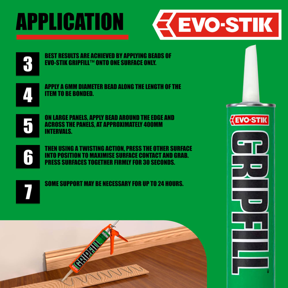 Evo-Stik Green Gripfill Grab Adhesive - Solvent Based - 350ml - Grey