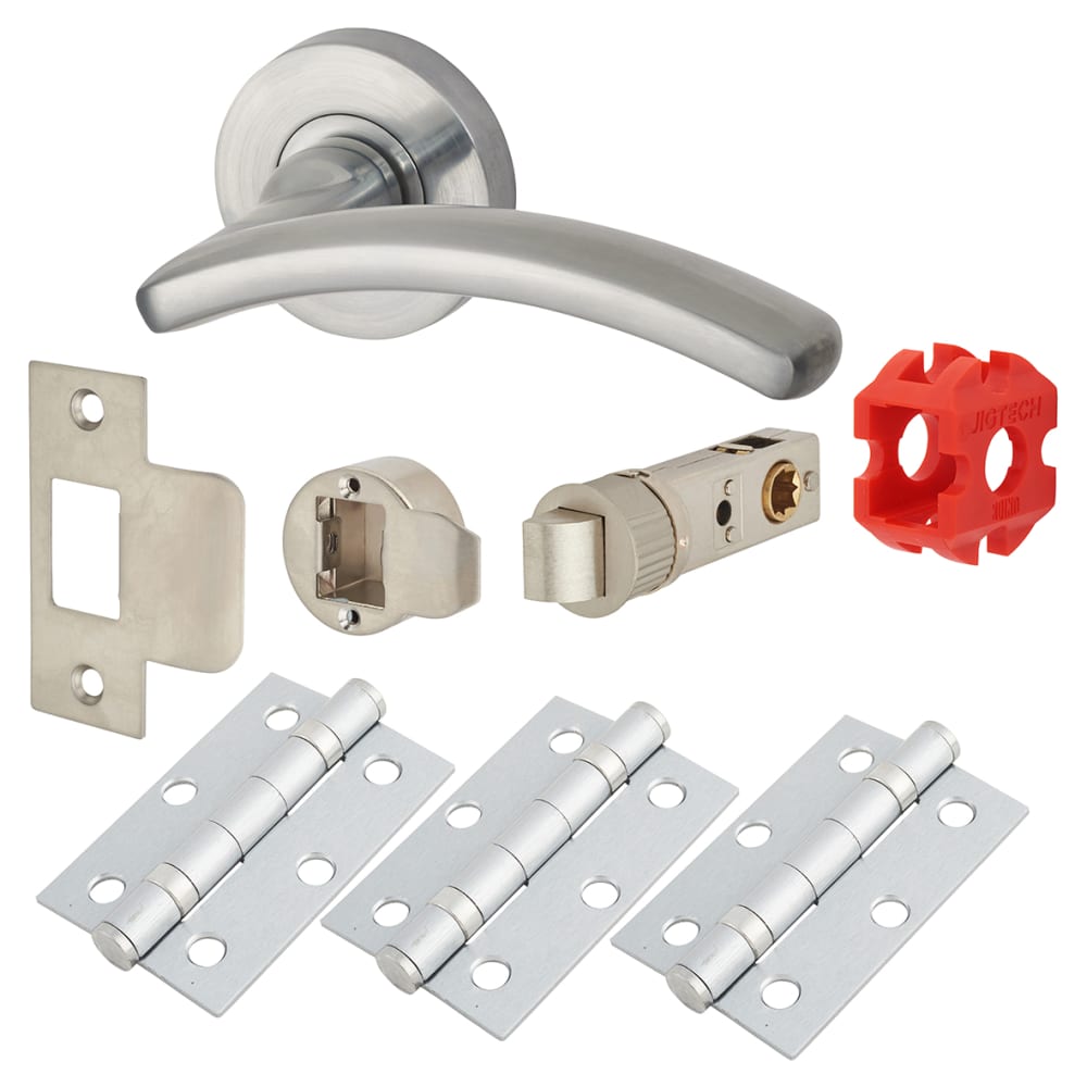 Jigtech Riva Latch Door Handle on Rose Kit - Passage - Satin Chrome