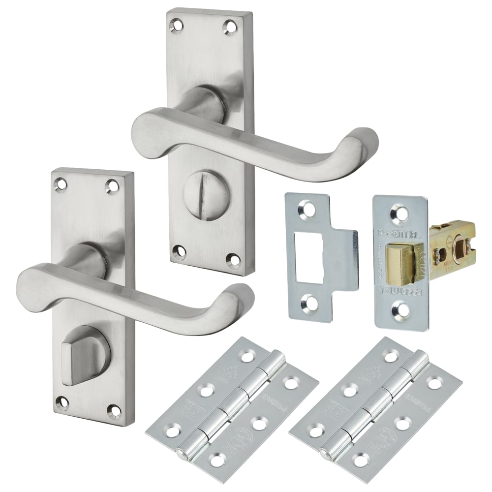 Touchpoint Budget Scroll Privacy Door Handle Kit - Short Plate - Satin Chrome
