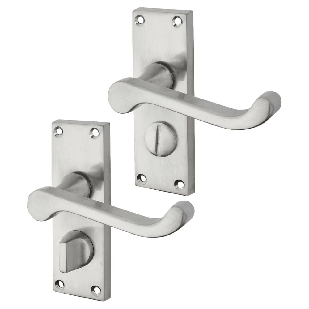 Touchpoint Budget Scroll Privacy Door Handle Kit - Short Plate - Satin Chrome