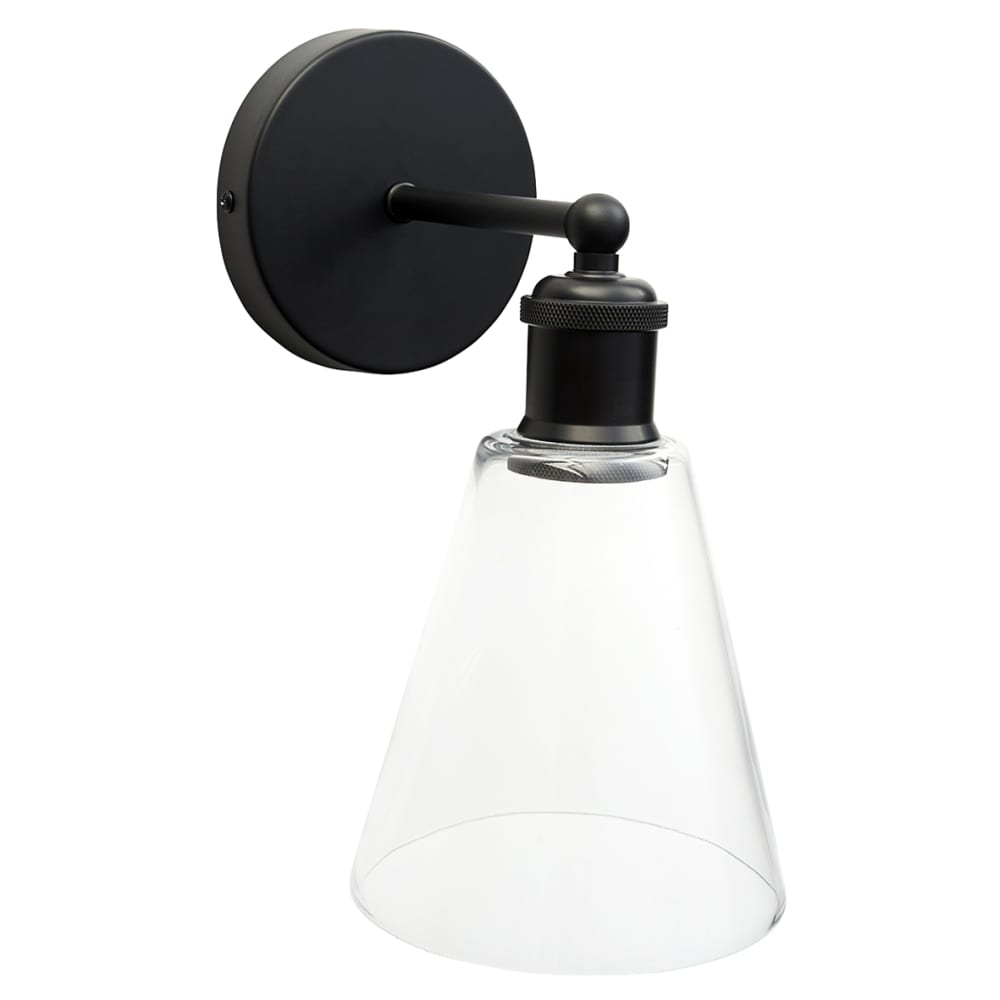 Altro Divi Indoor Wall Light - Matt Black Fittings and Hooded Clear Glass Shade 