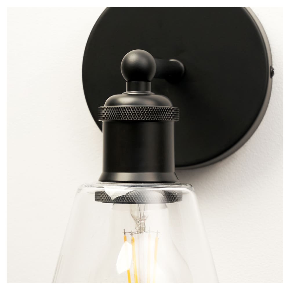 Altro Divi Indoor Wall Light - Matt Black Fittings and Hooded Clear Glass Shade 