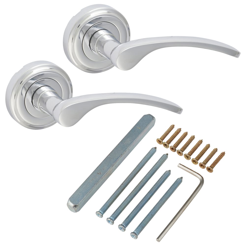 M Marcus Sophia Lever Door Handle on Rose Polished Chrome