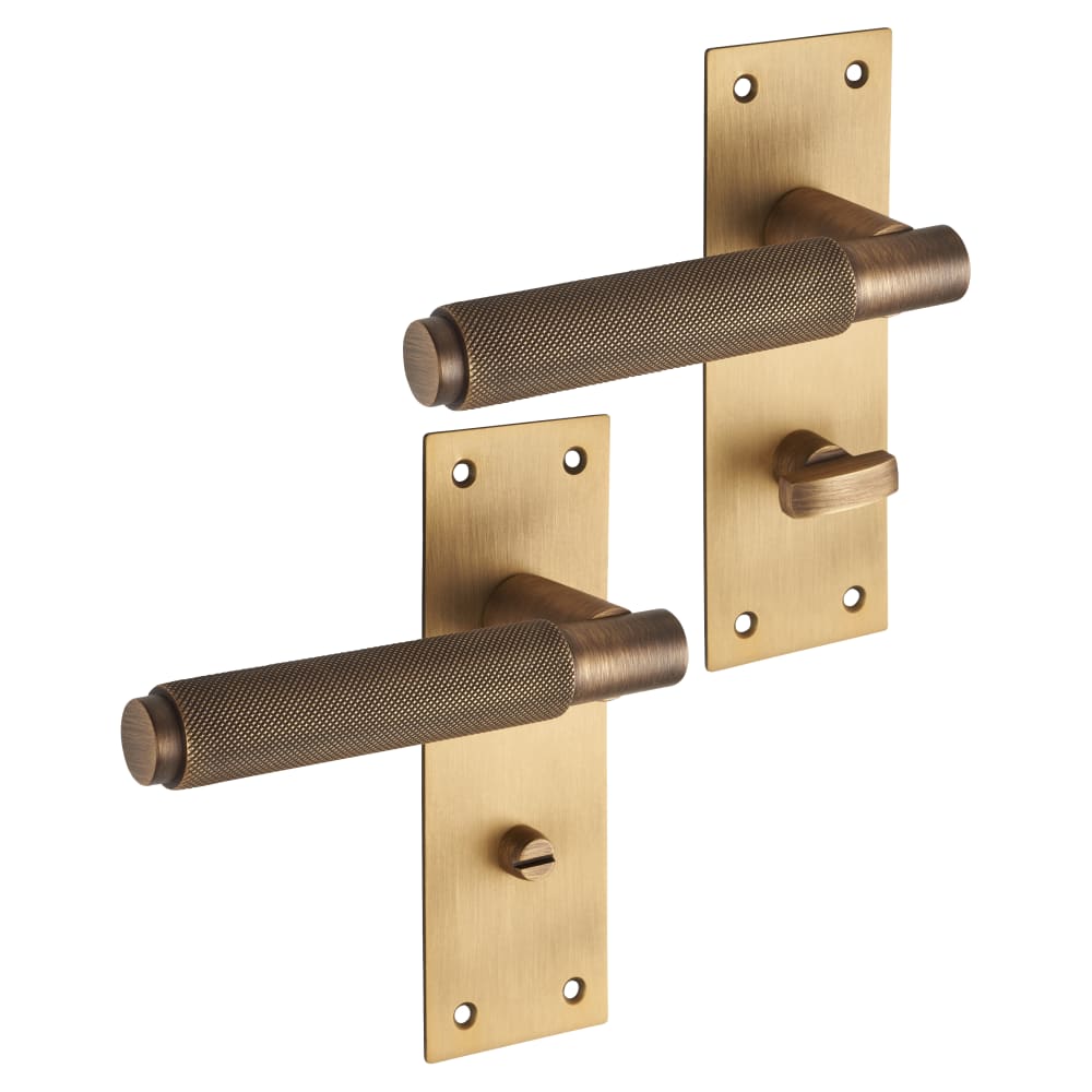 Serozzetta by Carlisle Brass Varese Knurled Bathroom Door Handle - 130 x 55mm - Antique Brass