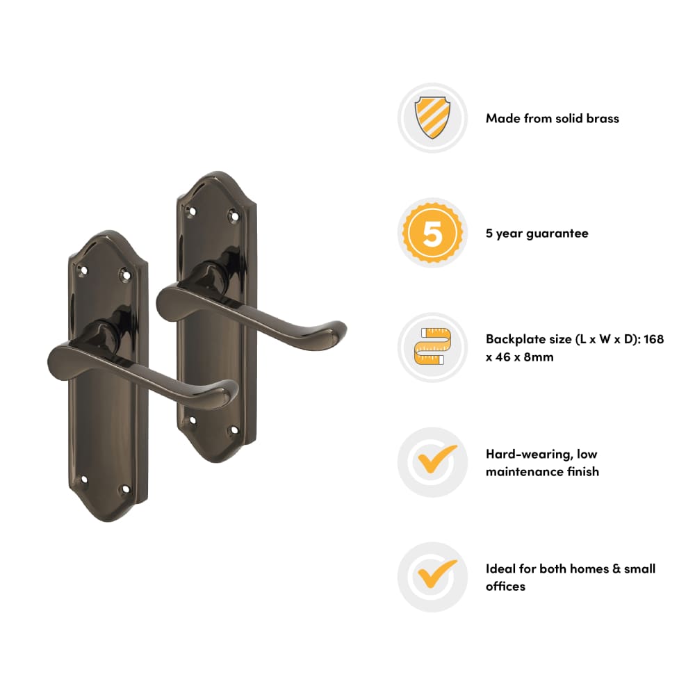Altro Ashmead Latch Door Handle - 168 x 46mm - Black Nickel