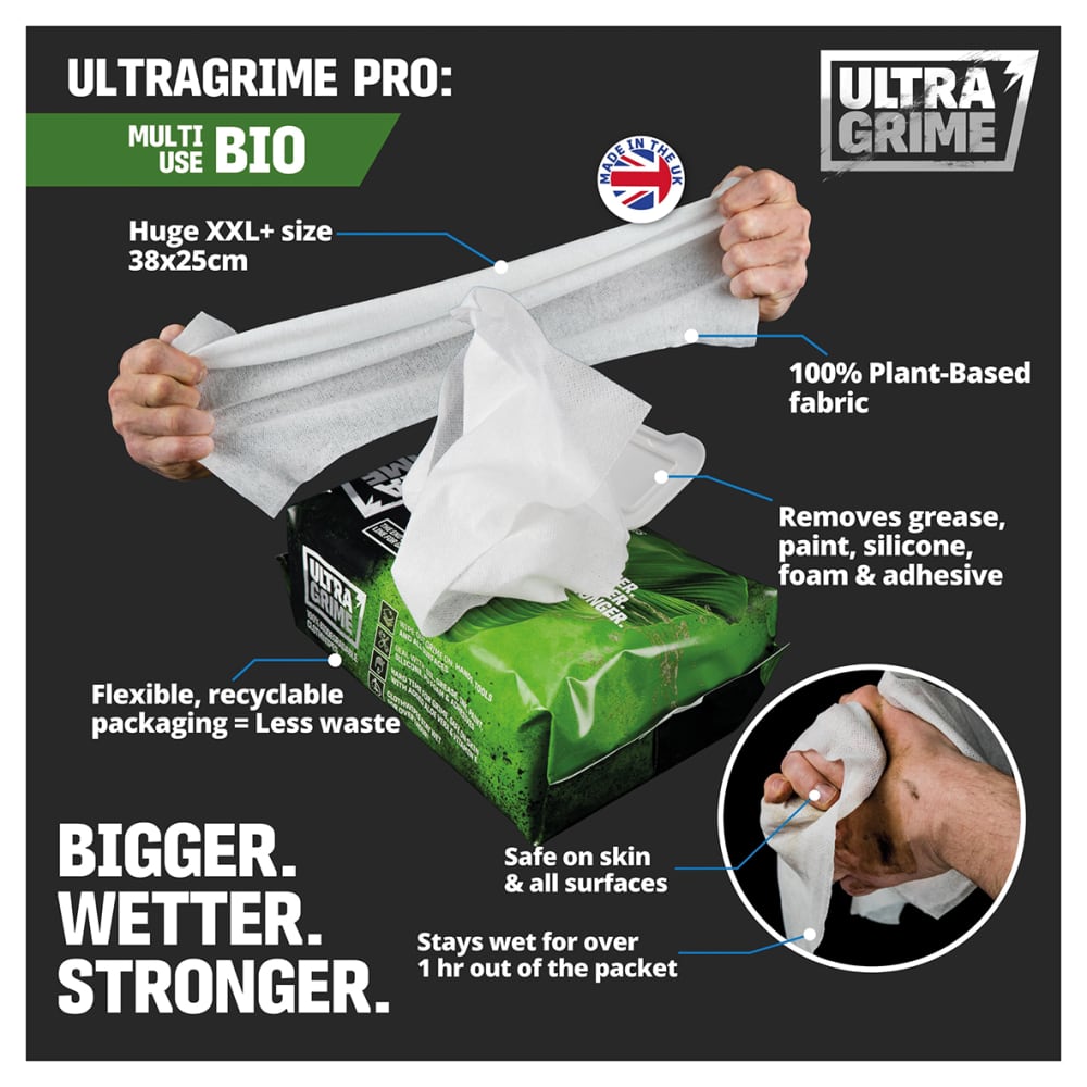 UltraGrime Pro XXL+ Bio Multiuse Wipes - Pack of 100