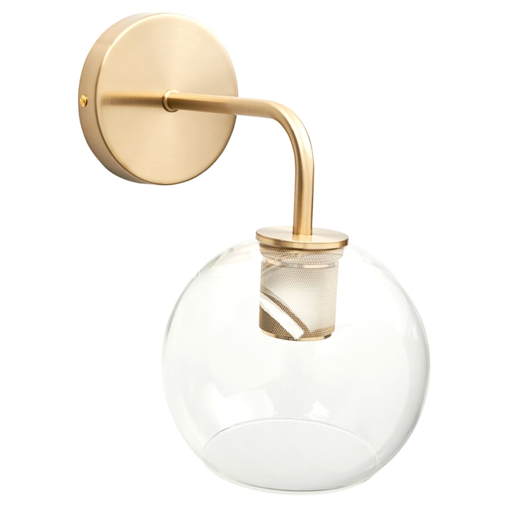 Altro Noord Knurled Indoor Wall Light - Satin Brass Fittings and Domed Clear Glass Shade