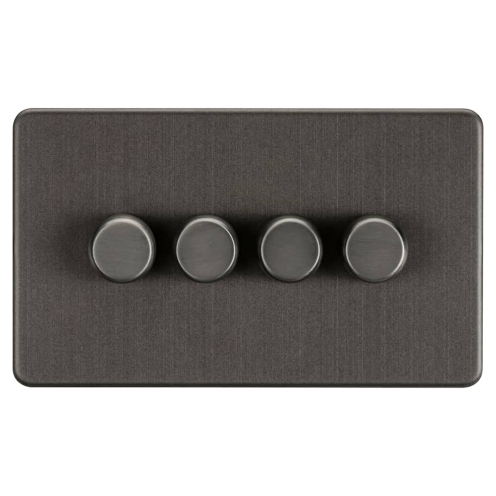 Knightsbridge 5-150W 4 Gang 2 Way Push On/Off Rotary Intelligent LED Dimmer Switch - Smoked Bronze