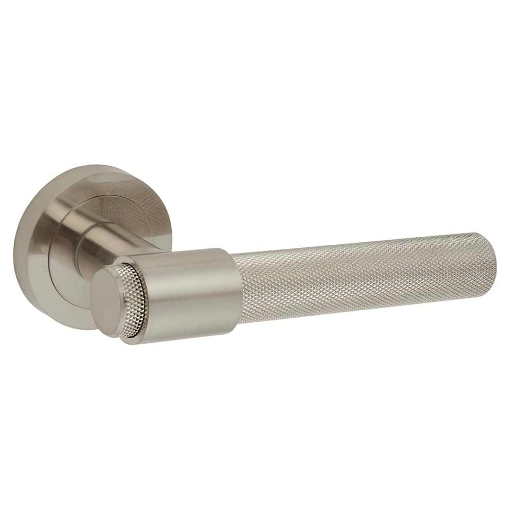 Hampstead Esme Knurled Door Handle on Rose - Satin Nickel