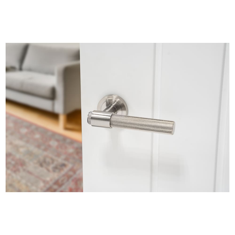 Hampstead Esme Knurled Door Handle on Rose - Satin Nickel