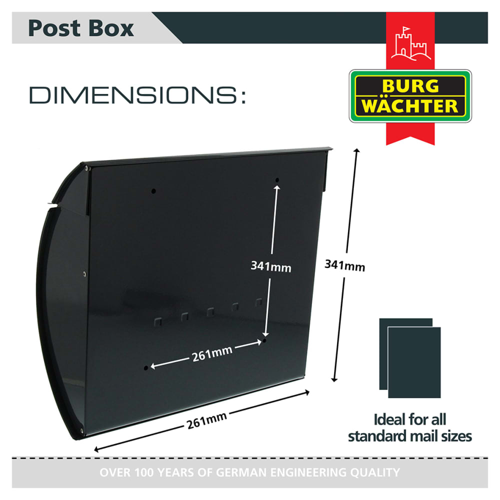 Burg Wachter Toscana Postbox - 330 x 376 x 106mm - Anthracite Grey