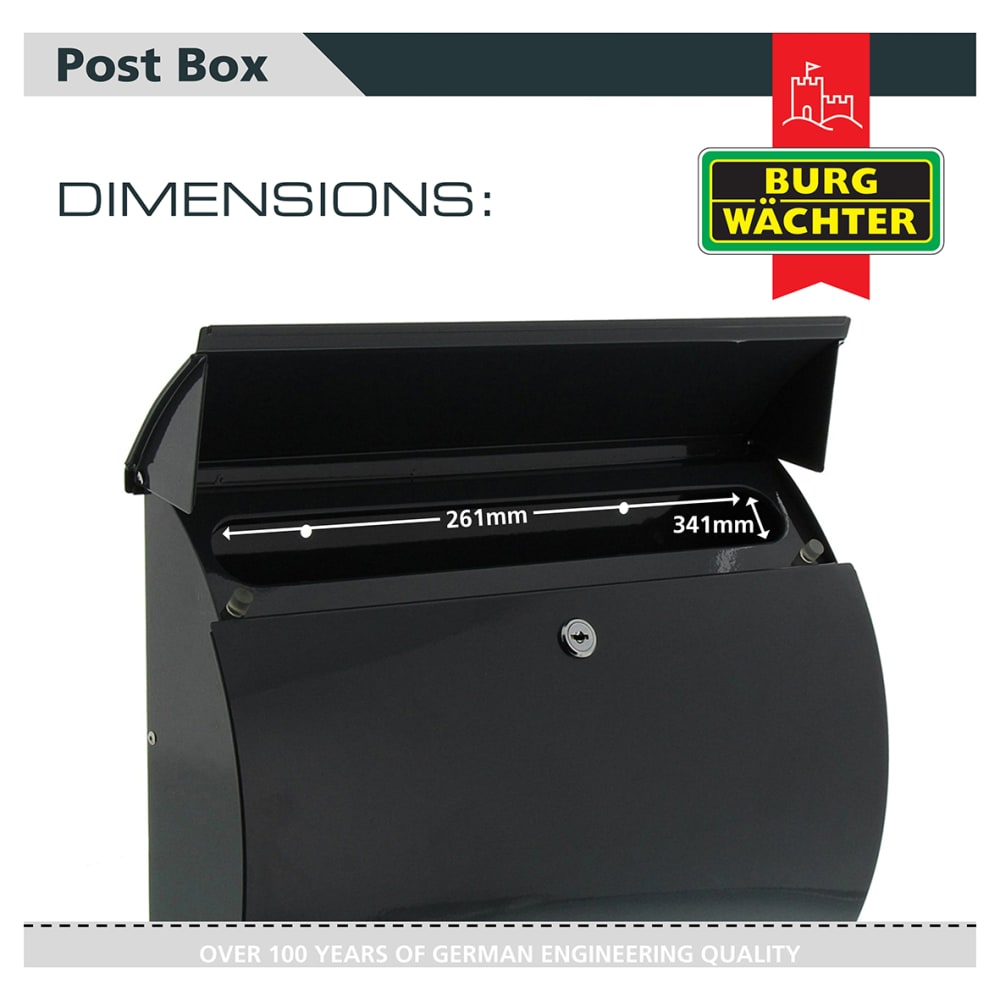 Burg Wachter Toscana Postbox - 330 x 376 x 106mm - Anthracite Grey