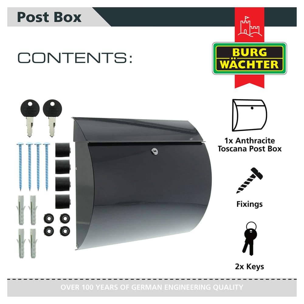 Burg Wachter Toscana Postbox - 330 x 376 x 106mm - Anthracite Grey