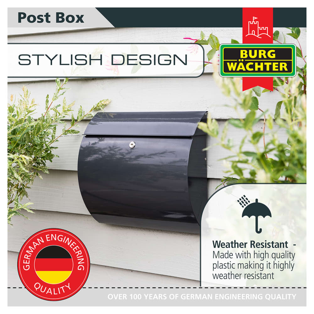 Burg Wachter Toscana Postbox - 330 x 376 x 106mm - Anthracite Grey