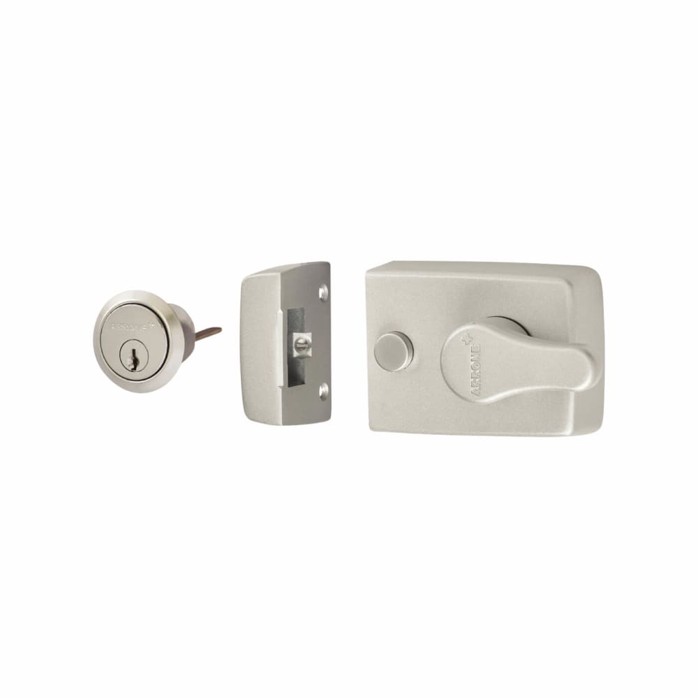 Arrone AR840 Deadlocking Nightlatch - 60mm Backset - Silver Case/Satin Chrome Cylinder