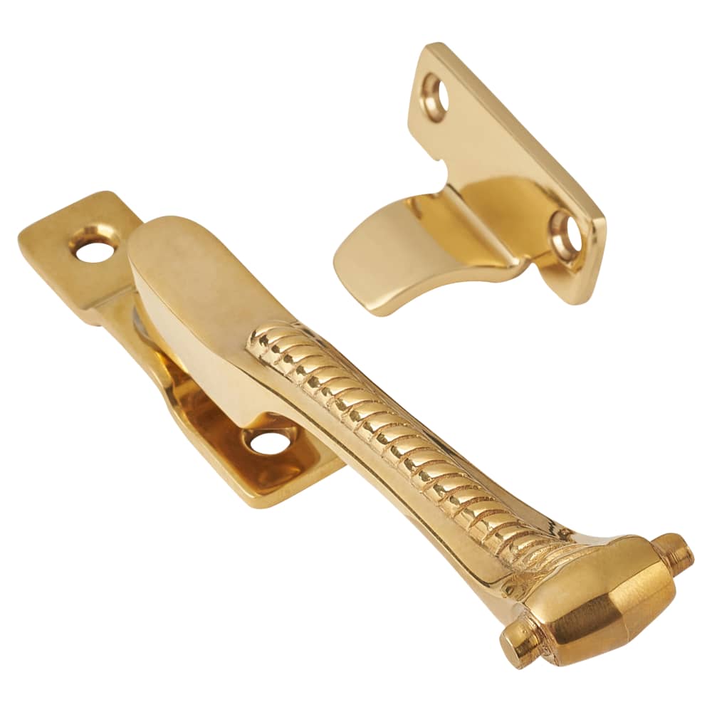 Hampstead Georgian Rope Edge Wedge Casement Window Fastener - Reversible - Polished Brass 