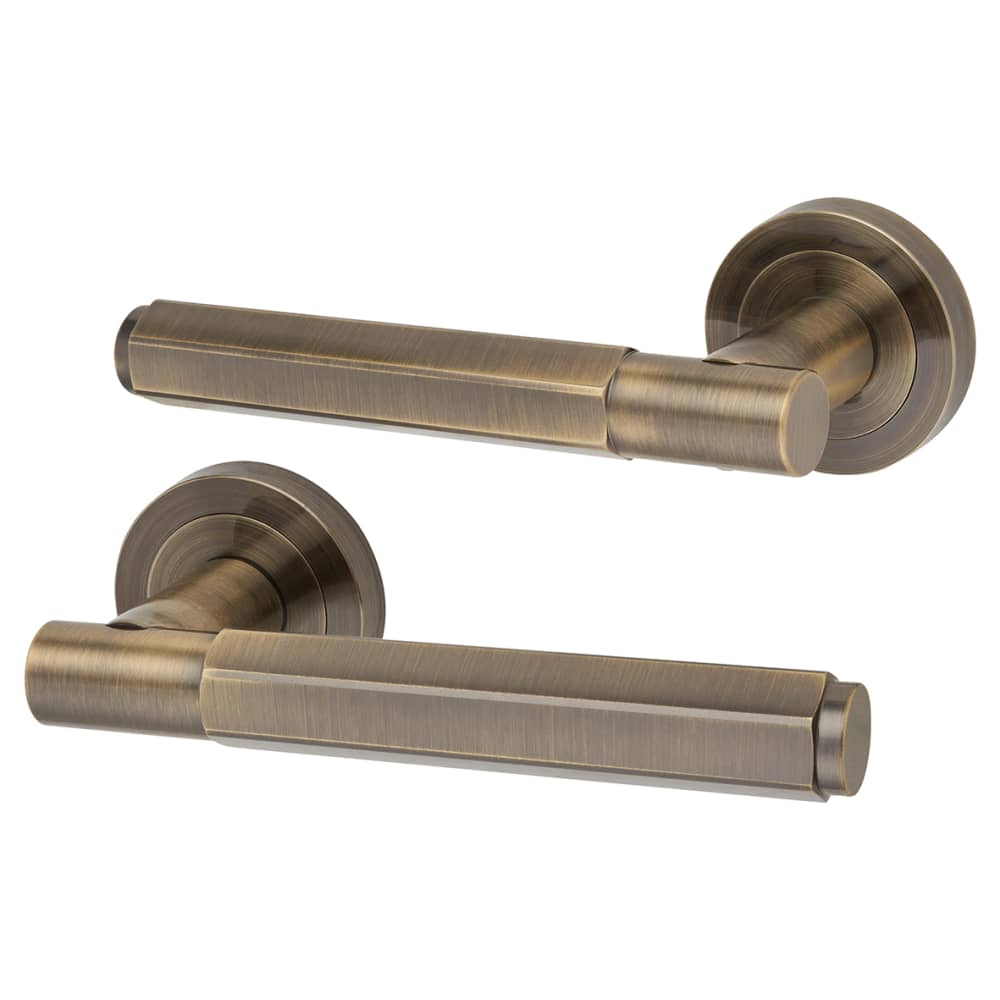 Altro Juno Hexagon Door Handle on Rose - Antique Brass
