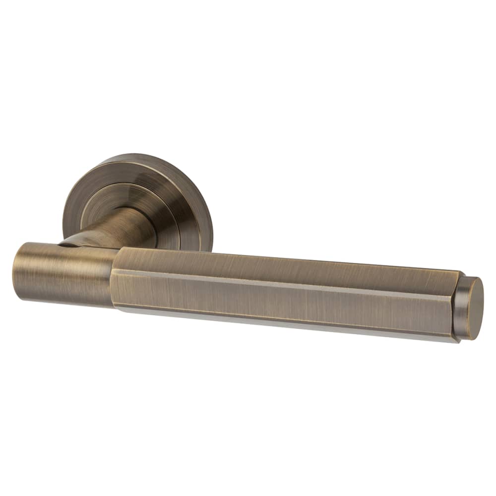 Altro Juno Hexagon Door Handle on Rose - Antique Brass
