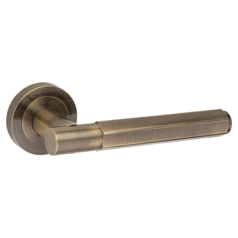Altro Juno Hexagon Door Handle on Rose - Antique Brass