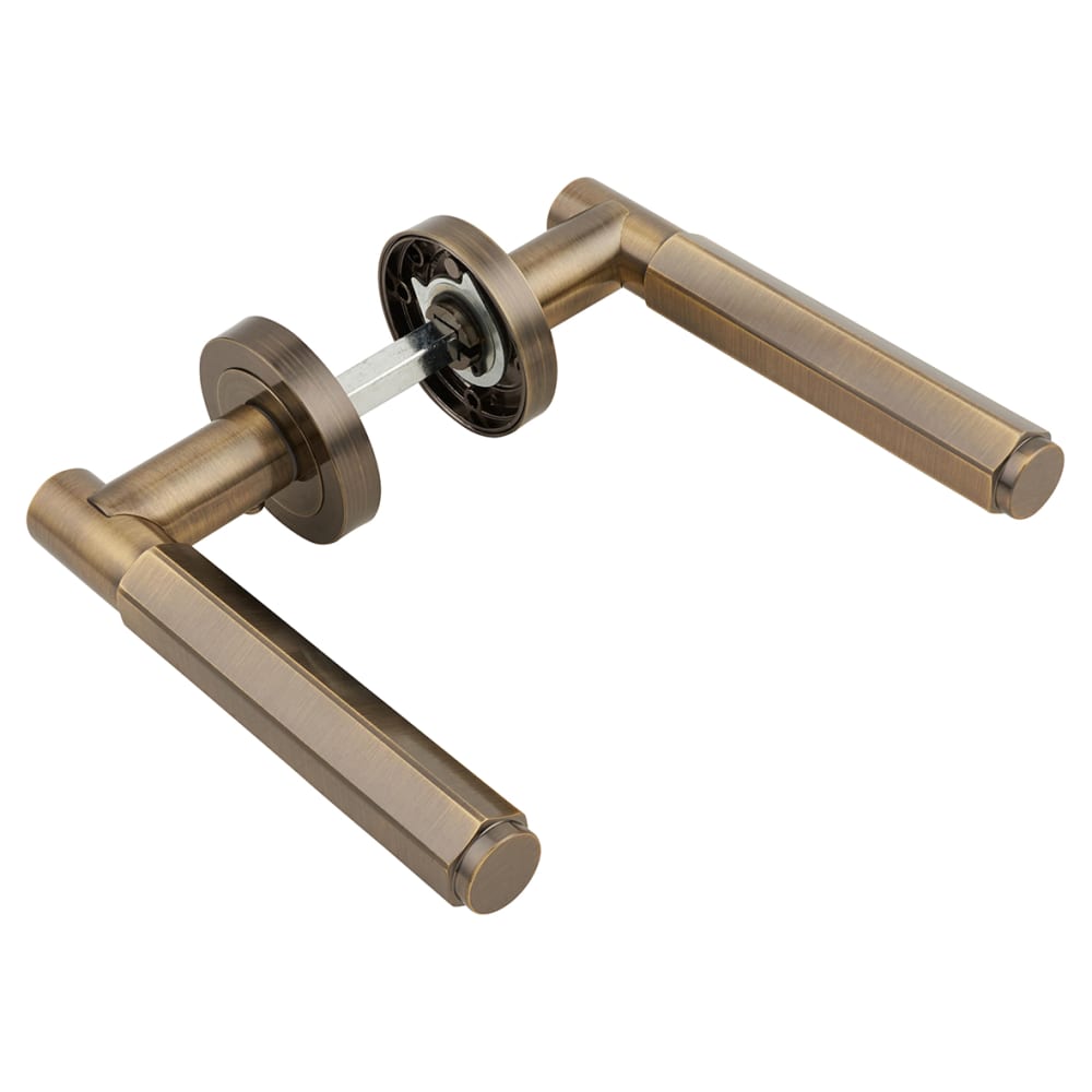 Altro Juno Hexagon Door Handle on Rose - Antique Brass