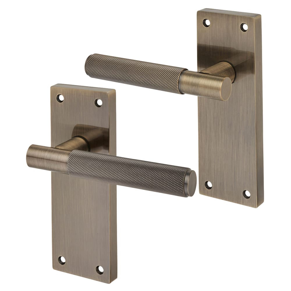 Altro Remi Knurled Latch Door Handle - 155 x 55mm - Antique Brass