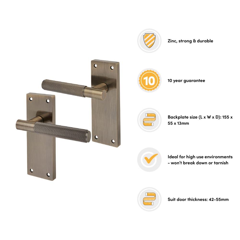 Altro Remi Knurled Latch Door Handle - 155 x 55mm - Antique Brass