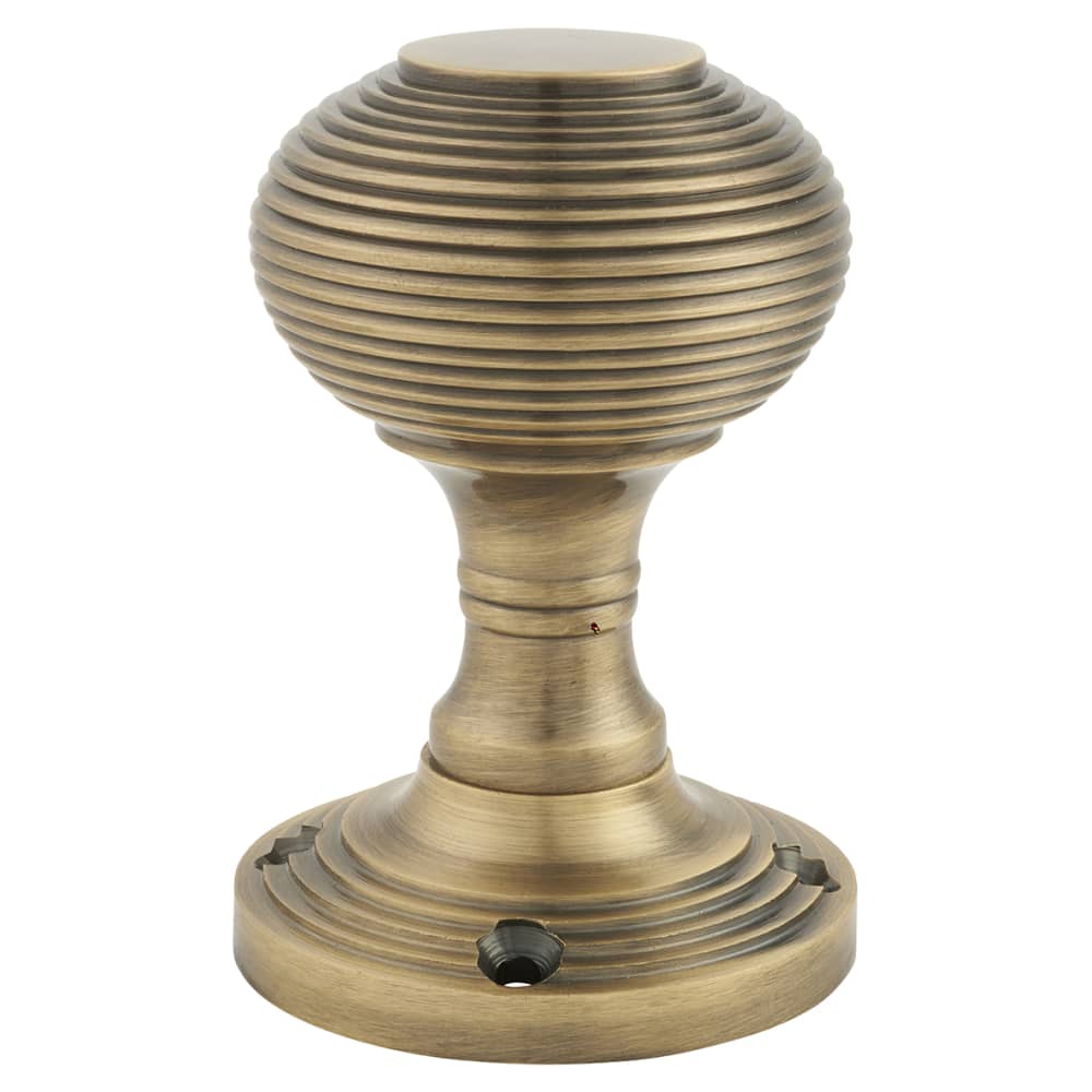 Touchpoint Reeded Beehive Mortice Door Knob - 60mm Rose Diameter - Antique Brass