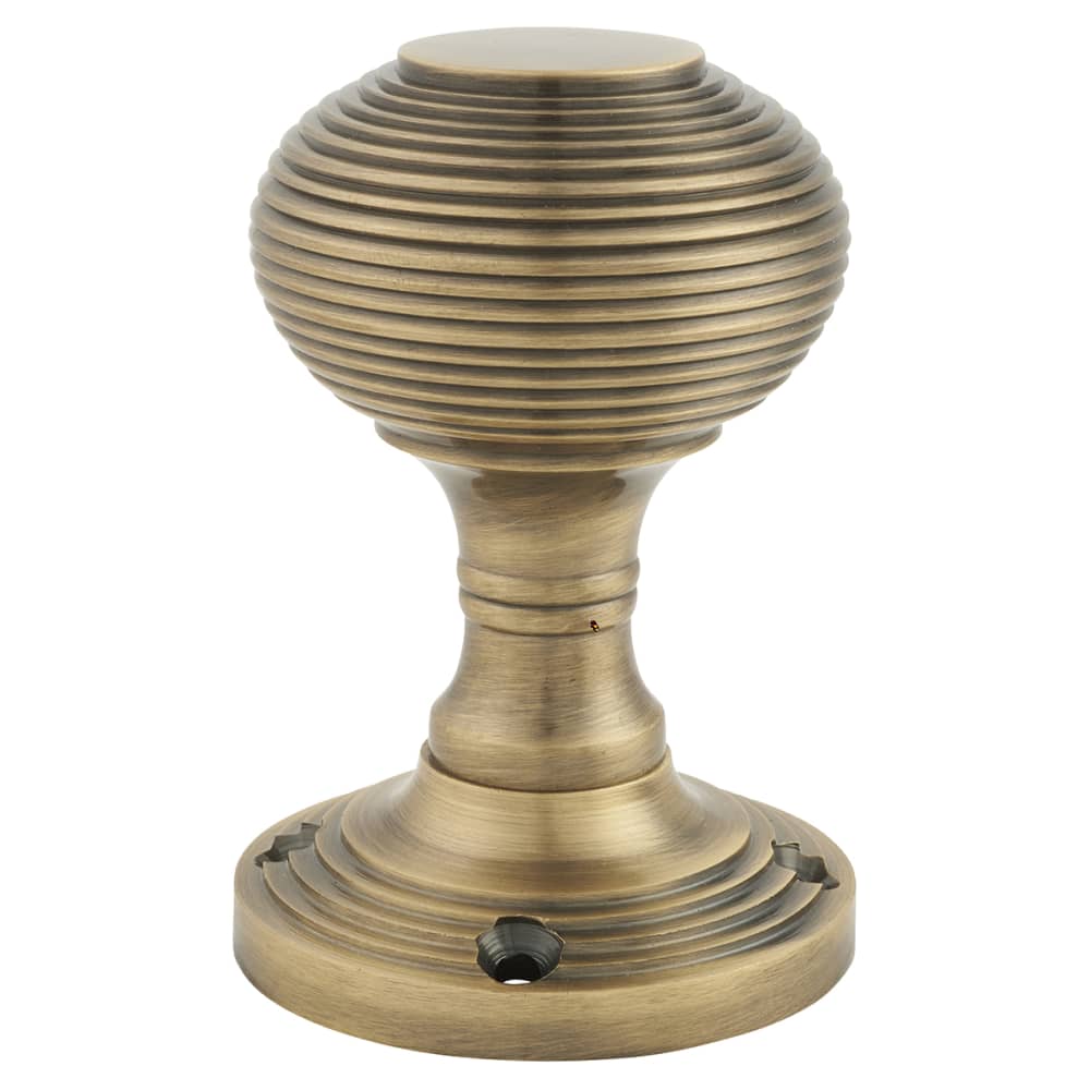 Touchpoint Reeded Beehive Mortice Door Knob - 60mm Rose Diameter - Antique Brass