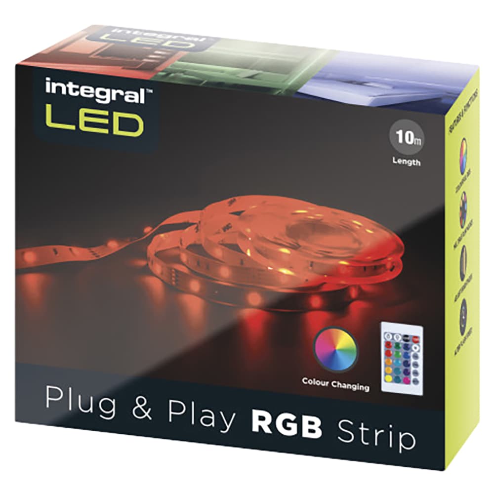 Integral LED 4.5W Plug & Play Flexible LED Strip Light with Remote - IP20 - 10m - RGB