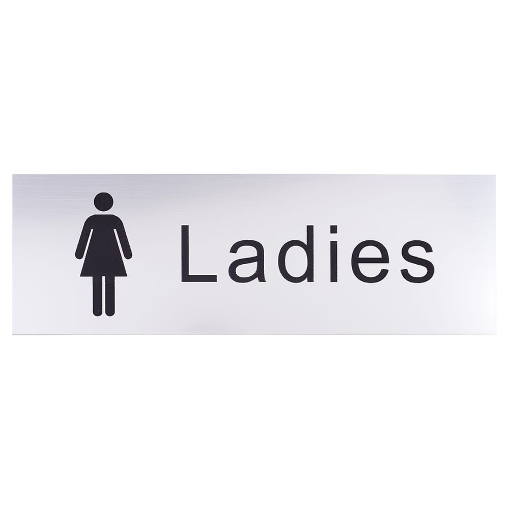 Ladies Toilet Door Sign - 300 x 100mm - Silver Effect Plastic