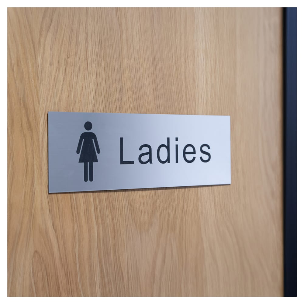 Ladies Toilet Door Sign - 300 x 100mm - Silver Effect Plastic