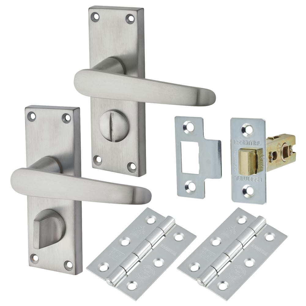 Touchpoint Budget Straight Privacy Door Handle Kit - Short Plate - Satin Chrome