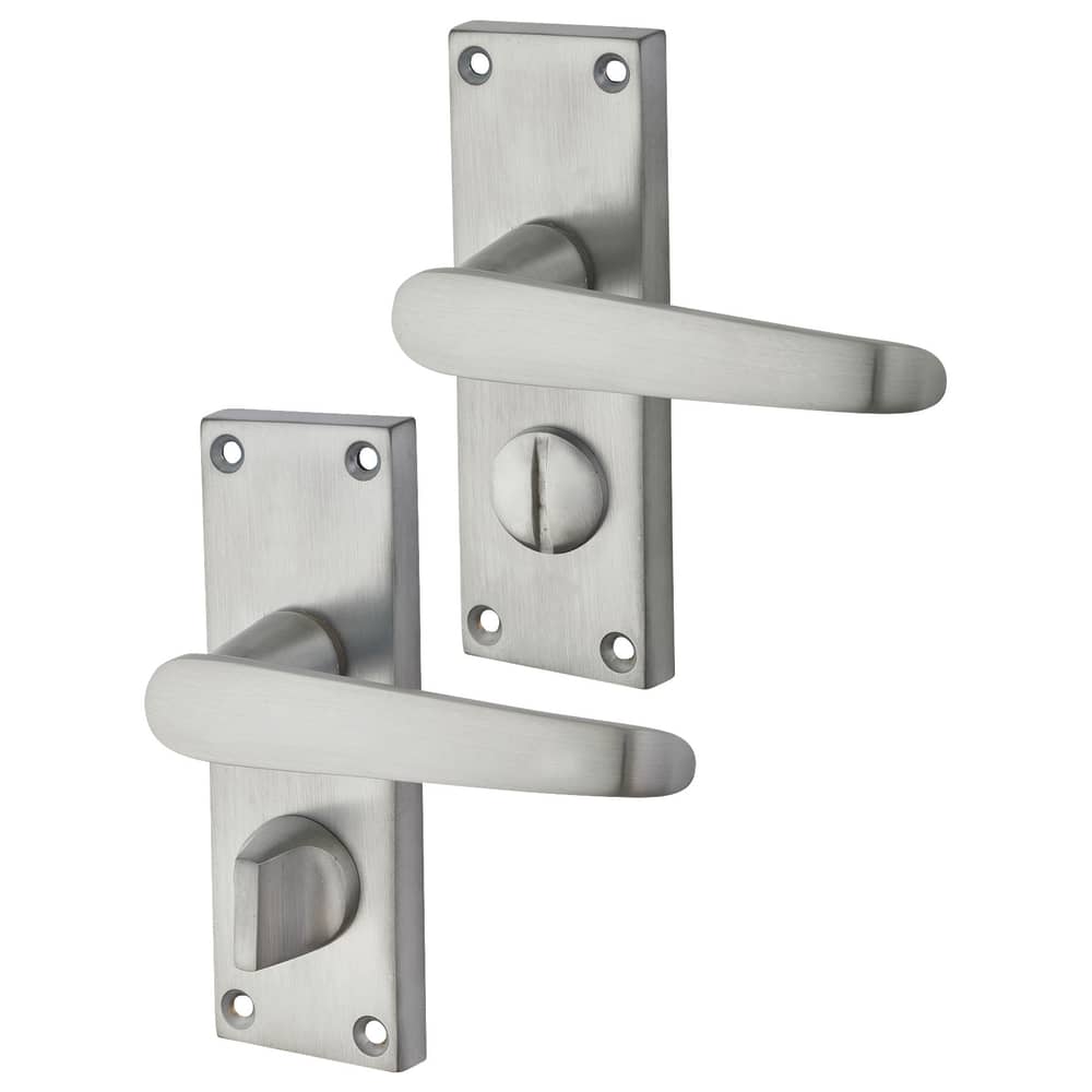 Touchpoint Budget Straight Privacy Door Handle Kit - Short Plate - Satin Chrome