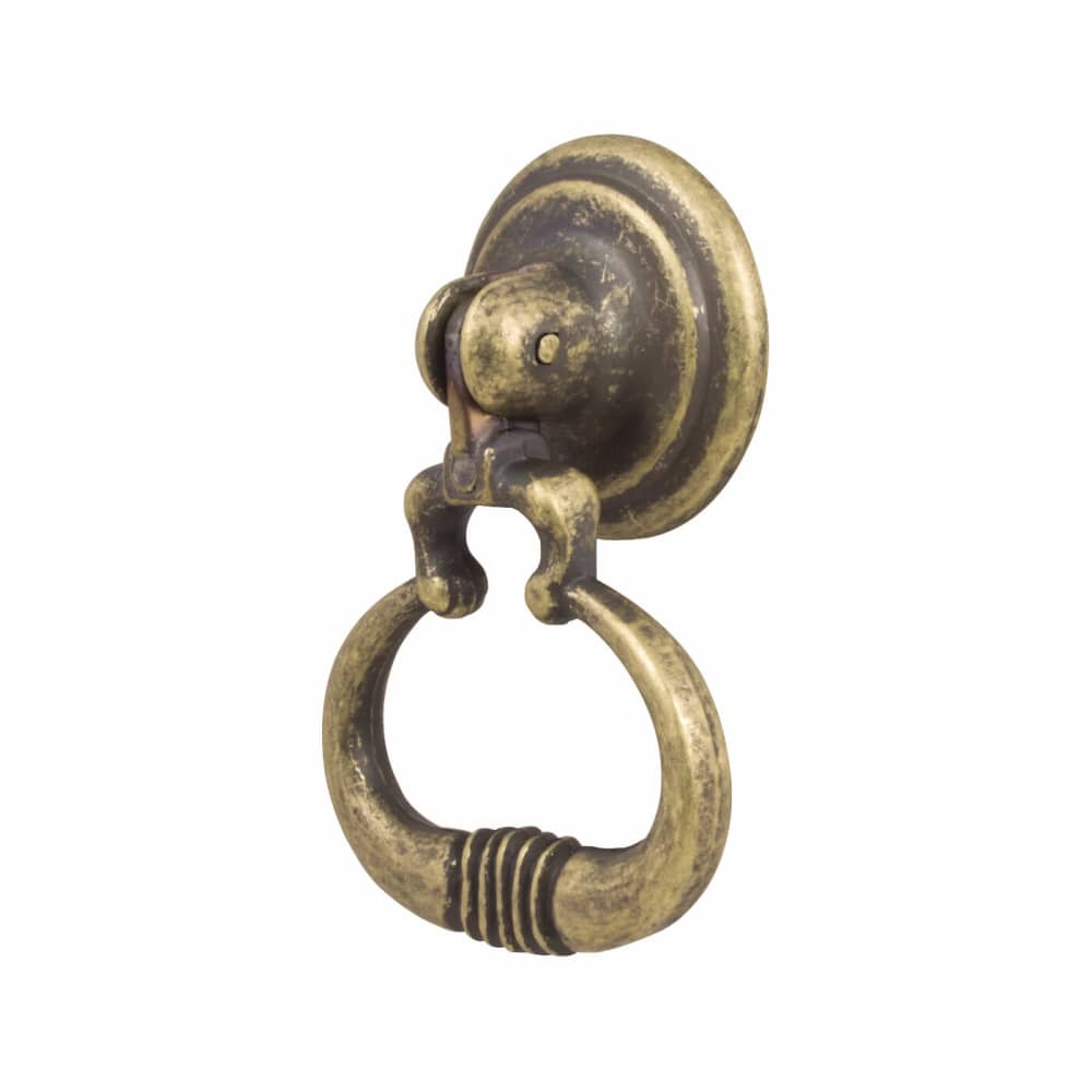 Olde Forge Antique Style Ring Pendant Cabinet Drop Handle - 30mm Diameter - Antique Brass