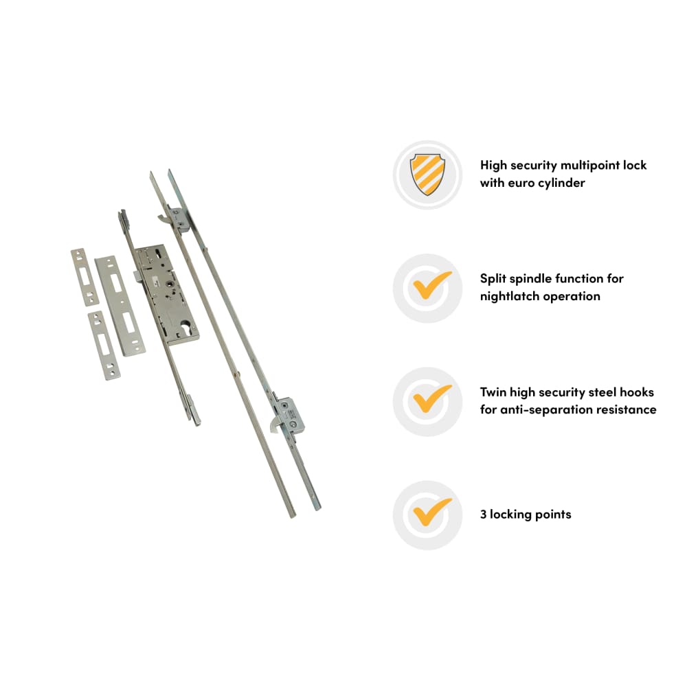 ERA High Security Multipoint Door Lock - 2 Hook - 45mm Backset - 92mm c/c 