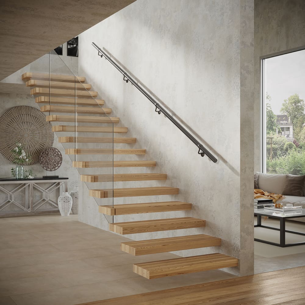 Rothley 40mm Handrail Banister Staircase Rail Support Kit - 3600mm Length - Matt Black
