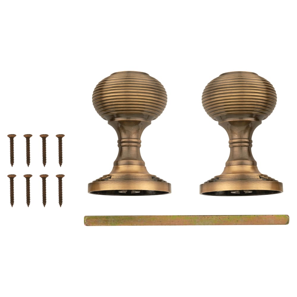 Altro Reeded Beehive Mortice Door Knob - 60mm Rose Diameter - Antique Brass
