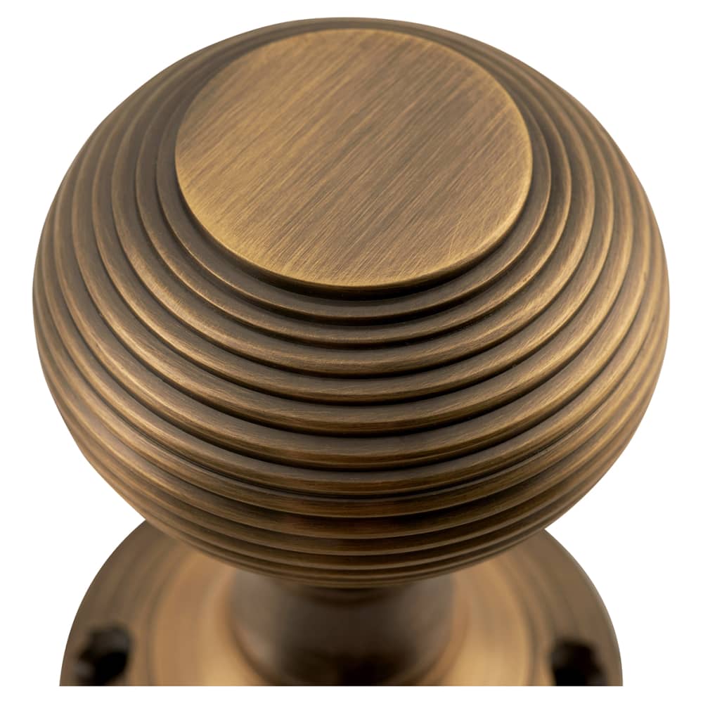 Altro Reeded Beehive Mortice Door Knob - 60mm Rose Diameter - Antique Brass