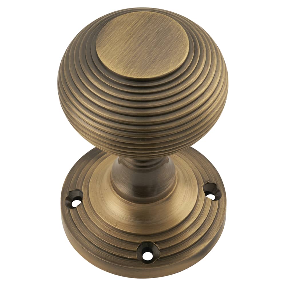Altro Reeded Beehive Mortice Door Knob - 60mm Rose Diameter - Antique Brass