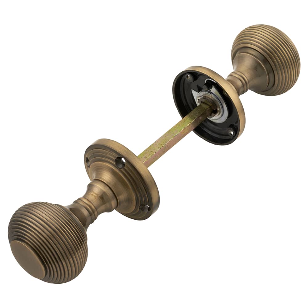 Altro Reeded Beehive Mortice Door Knob - 60mm Rose Diameter - Antique Brass
