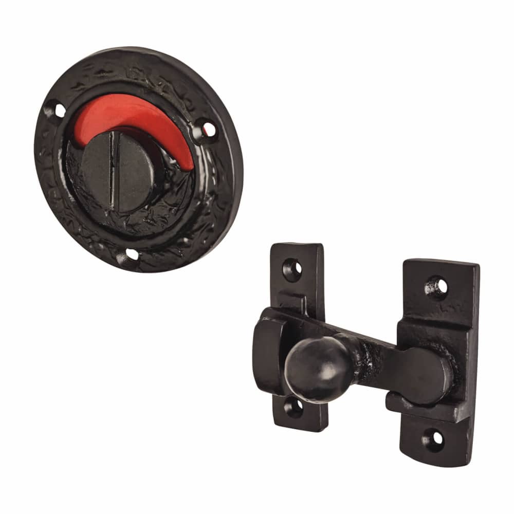 Olde Forge Bathroom Turn & Release with Indicator Bolt - 71mm Diameter - Antique Black Iron