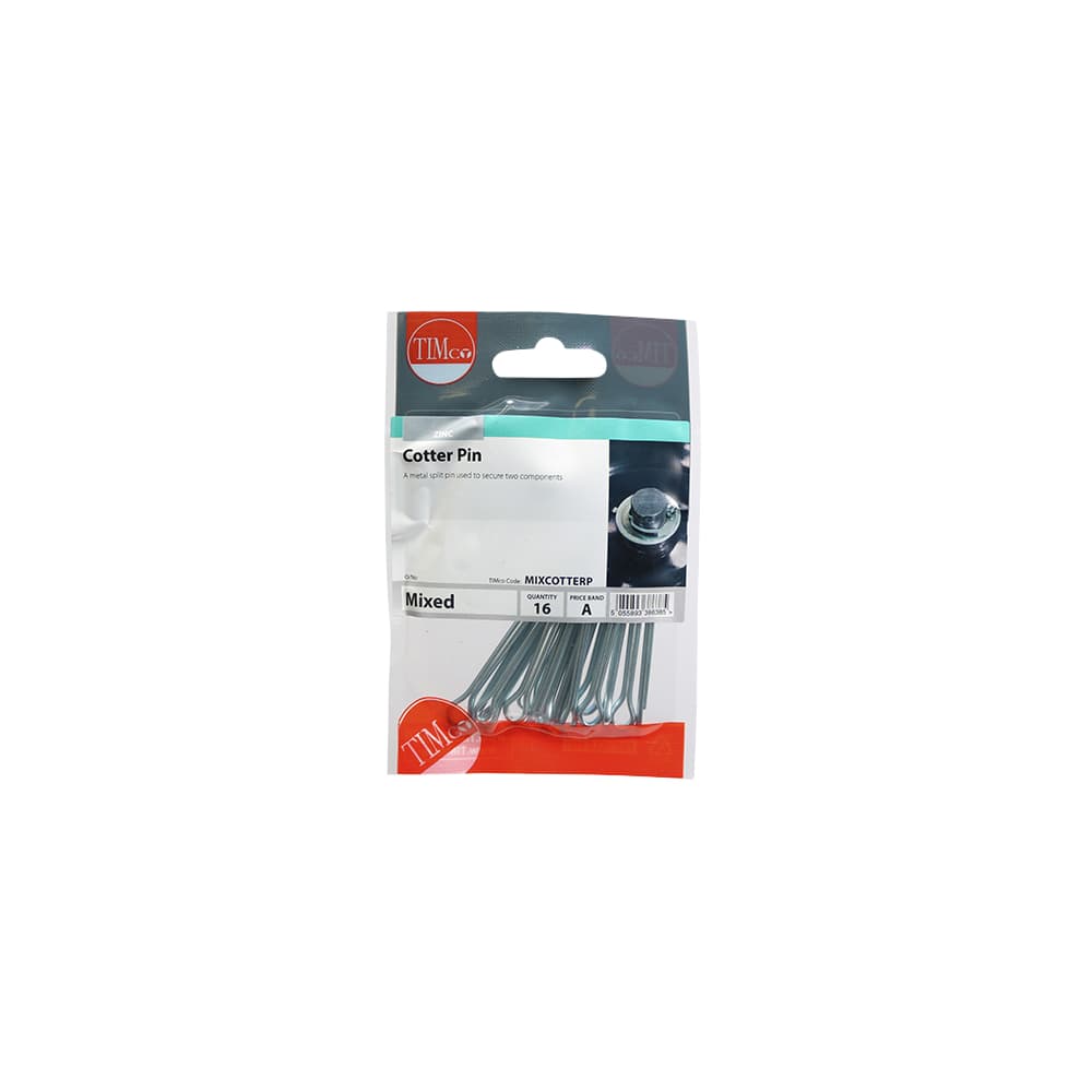 TIMCO Assorted Cotter Pins (Split Pin) - Zinc Plated - Pack of 16