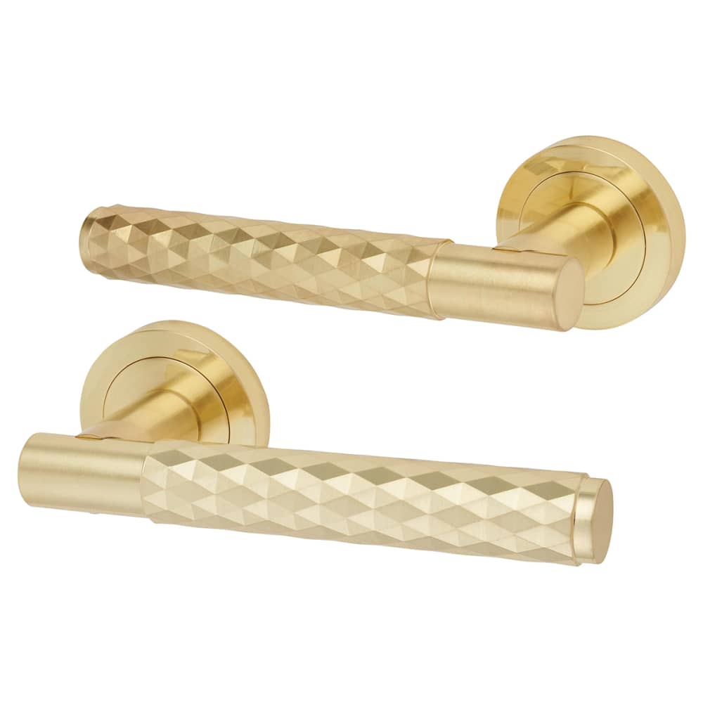 Altro Luna Diamond Door Handle on Rose - Satin Brass