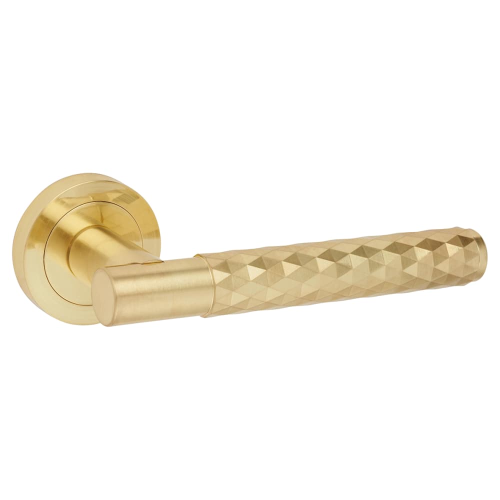 Altro Luna Diamond Door Handle on Rose - Satin Brass