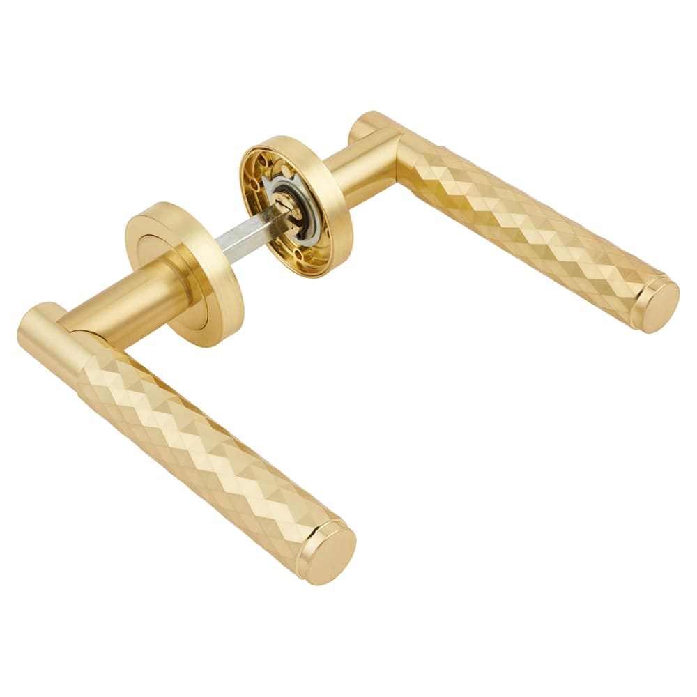 Altro Luna Diamond Door Handle on Rose - Satin Brass